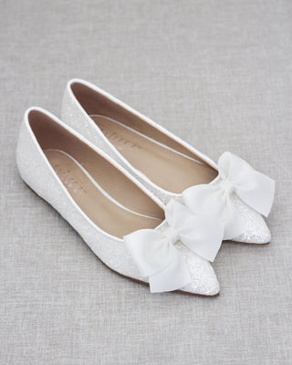 Pointy Toe Glitter Flats with Satin BowWomen Shoes
