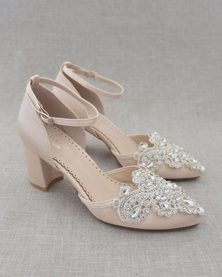 champagne block heels