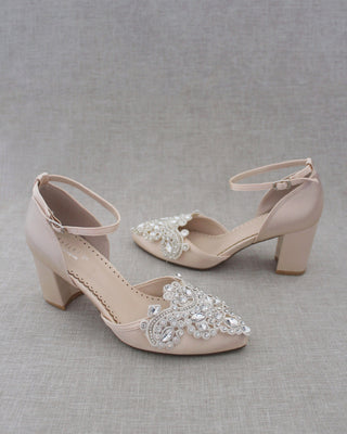 champagne block heels