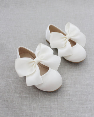 Ivory Mary Jane Girls Flats with Bow