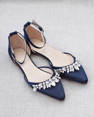 navy satin bridal shoes