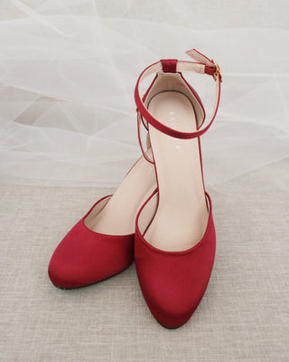 Burgundy Red Satin Heels