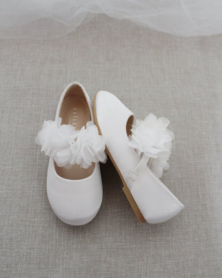 Satin Maryjane Flats with Chiffon FlowersKids Shoes