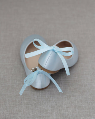 Light Blue Flats with Pearl Straps