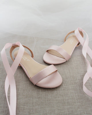 Satin Flat Sandal with Ballerina Lace Up
