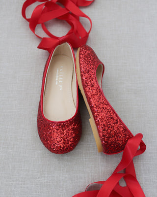Rock Glitter Ballet Flats With Satin Ankle StrapKids Shoes
