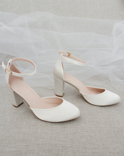 Ivory Satin Block Heels