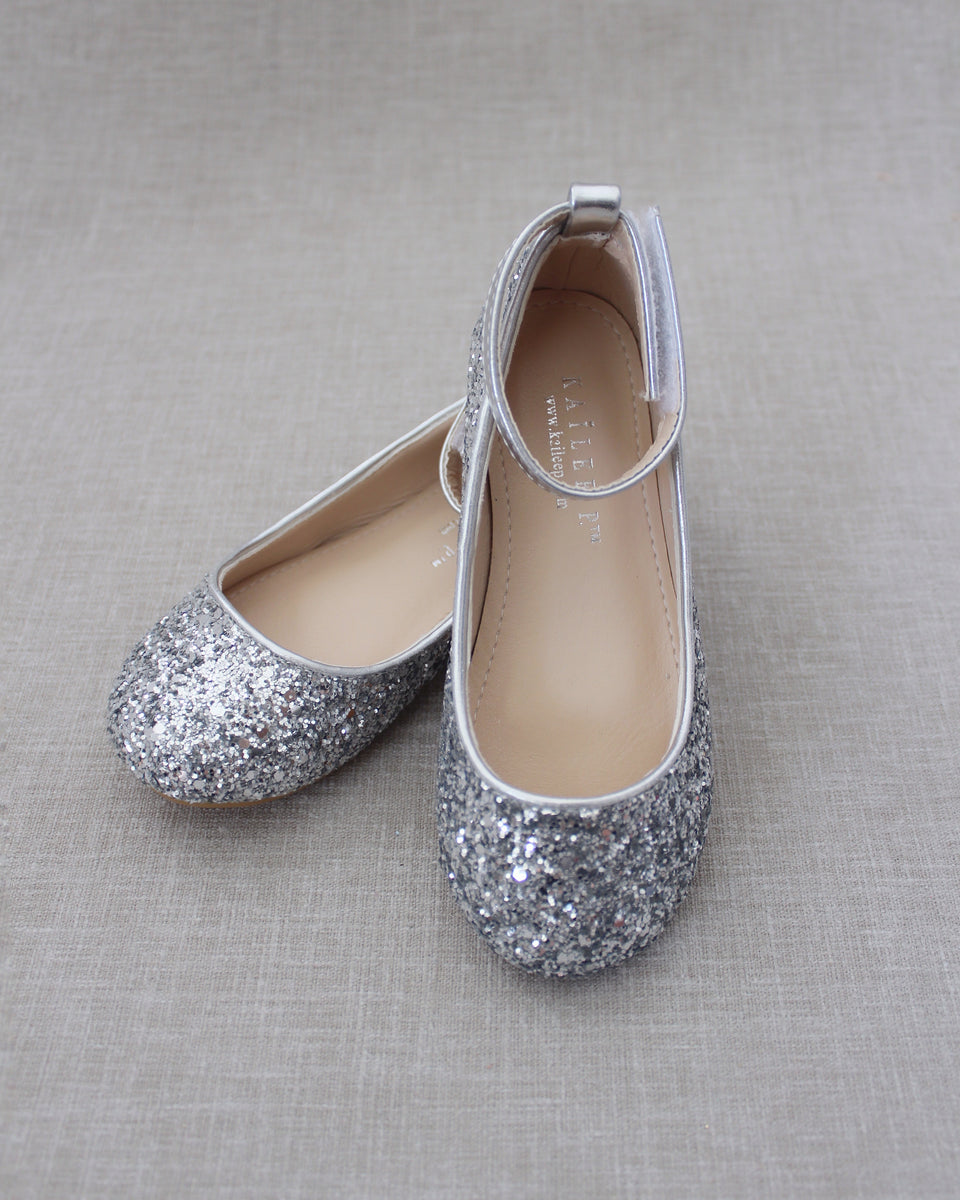 Silver Rock Glitter Maryjane Ballet Flats - Birthday Shoes, Girls Shoes ...