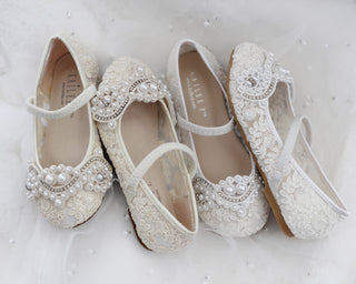 White lace pearl shoes