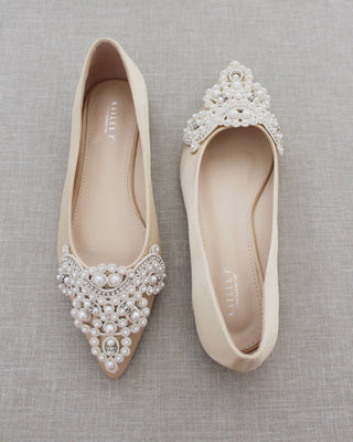 Champagne Satin Pearl Women Flats