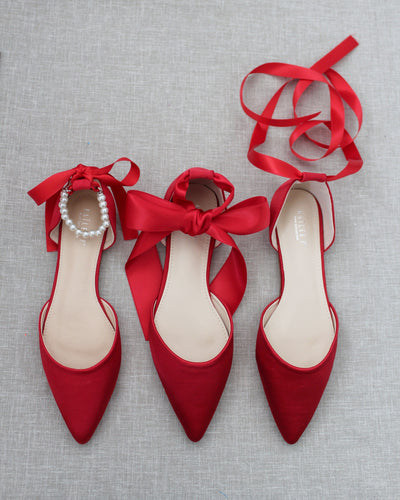 Red satin Flats 