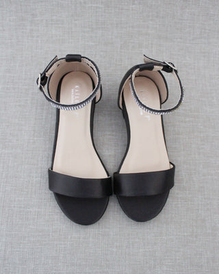 black satin heel sandals