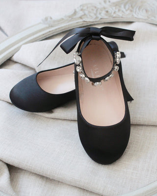Black ballet rhinestone flats