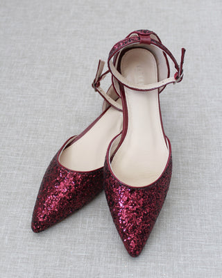Burgundy Glitter Women Flats 