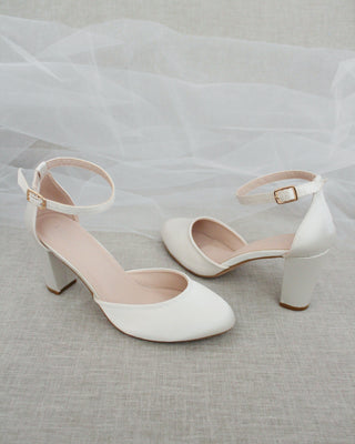 Ivory Satin Block Heels