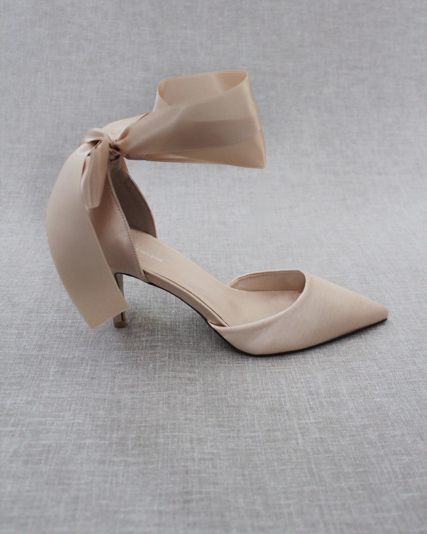 Champagne Evening Heels With Ankle Ribbon, Wedding Shoes, Bridal Heels â Kailee P. Inc.