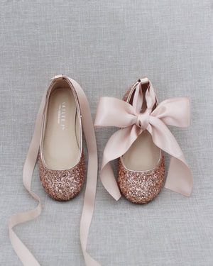 Rock Glitter Ballet Flats with Satin Ankle Strap