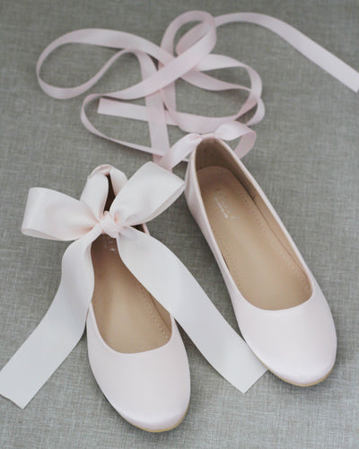 Pink Satin Women Flats with Satin Ties
