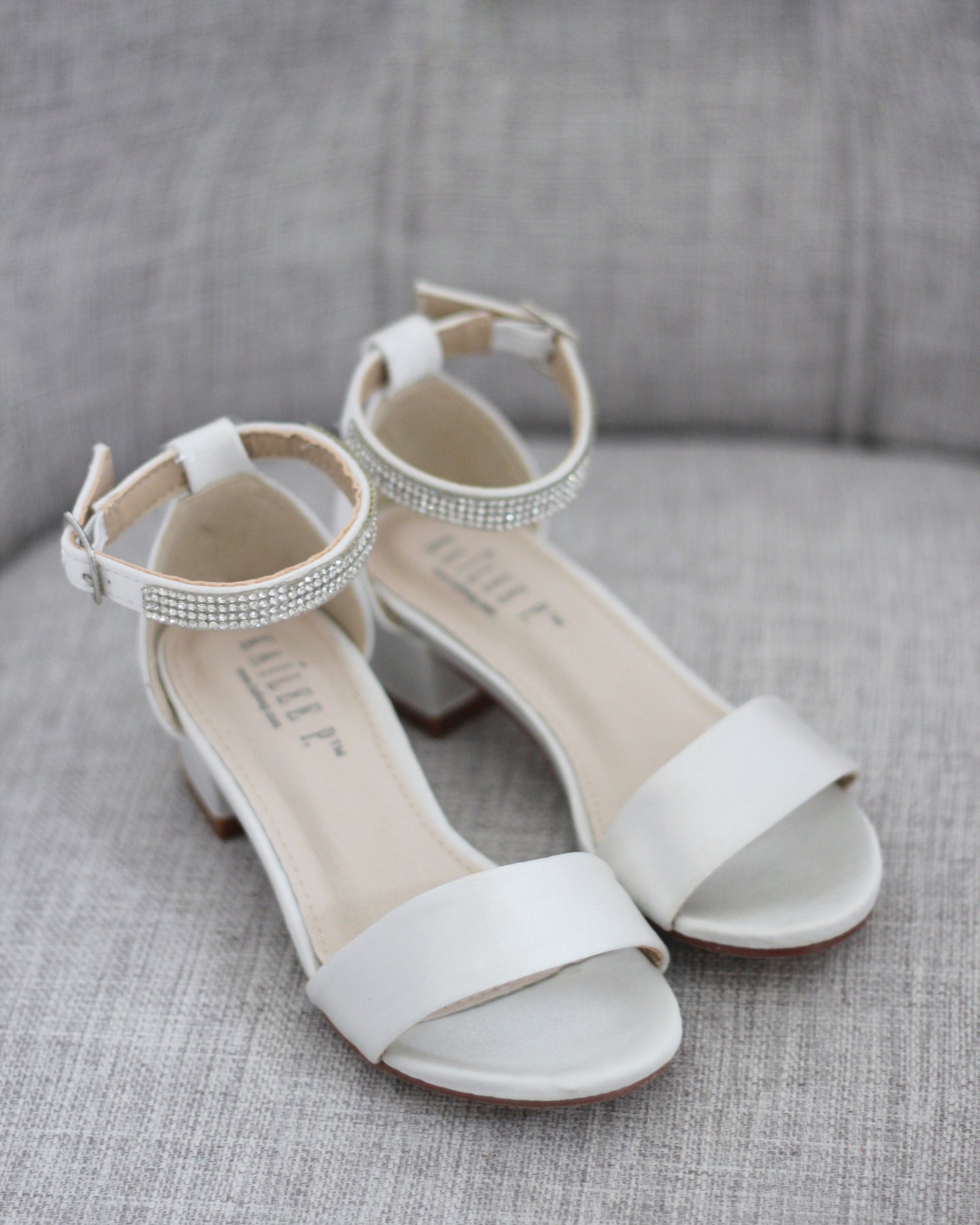 Saeda Sandal 85 | Ivory Satin Block Heel Sandals with Crystal Chain | JIMMY  CHOO